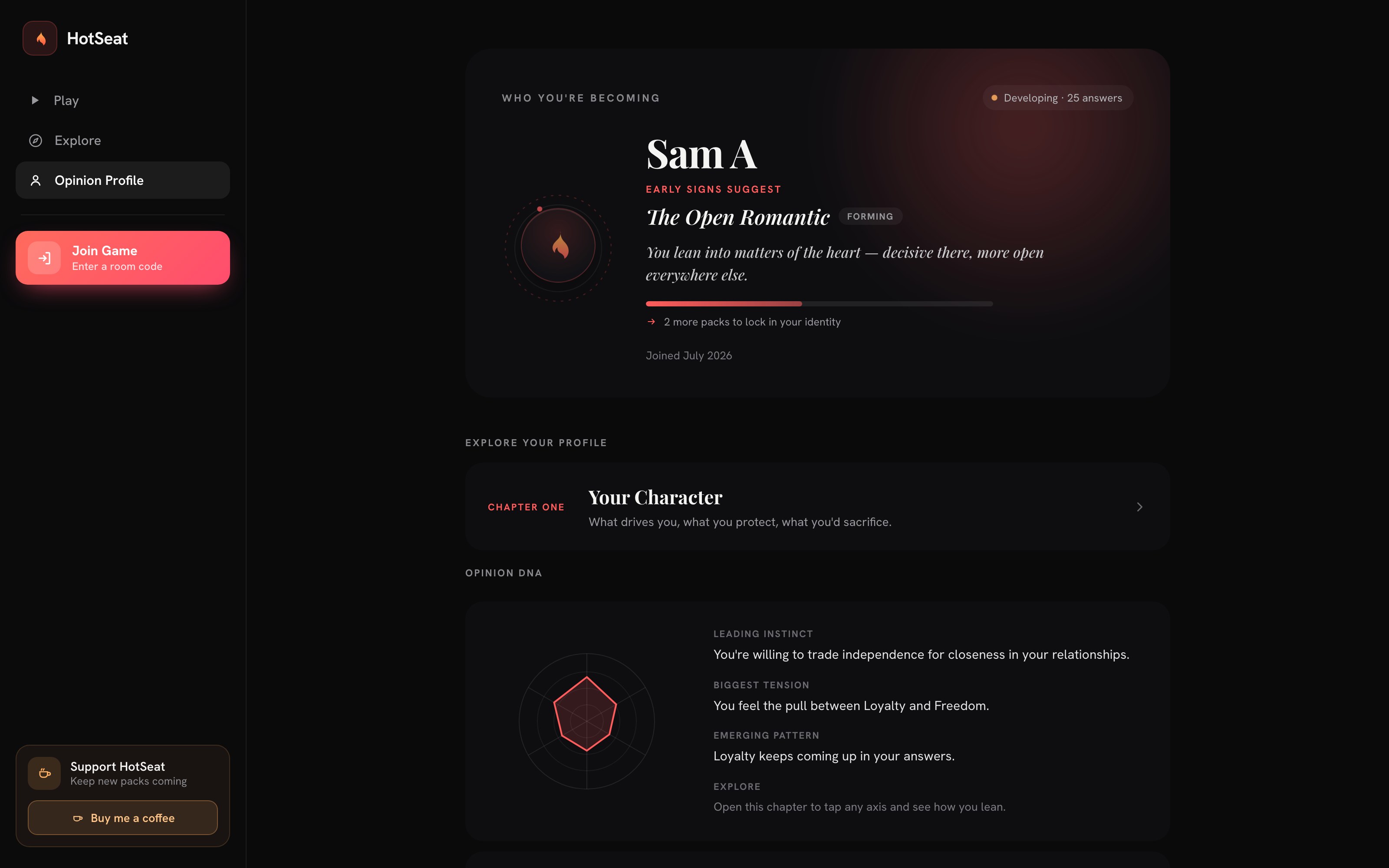 Hotseats: opinion profile, desktop