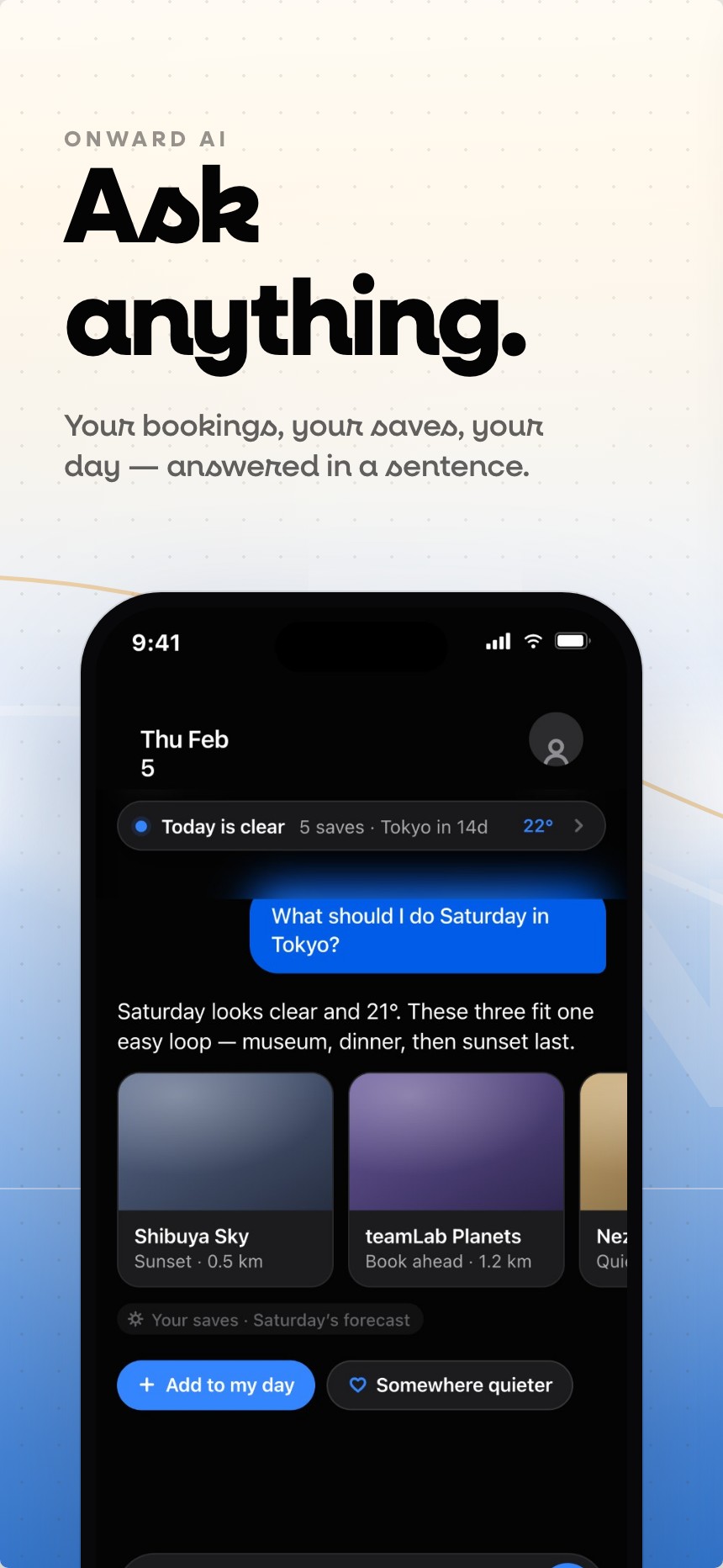 Onward App Store screenshot: Ask anything