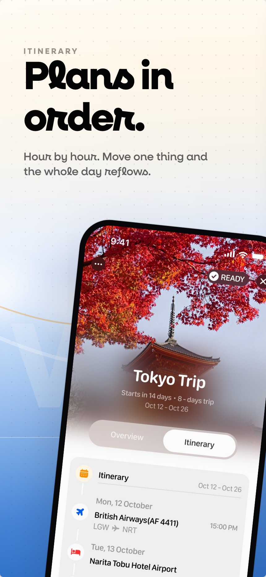 Onward App Store screenshot: Plans in order