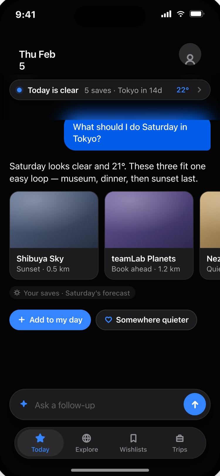 Onward AI answering a travel question